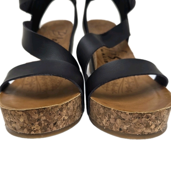 Blowfish Malibu Sandals Size 10 Black Hapuku Wedge Cork Platform Casual Open Toe - Picture 11 of 16
